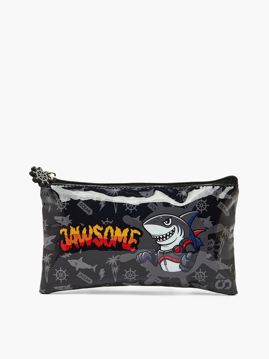 Shark Print 5-Piece School Trolley Bag Set with Lunch Box - 16 inch
