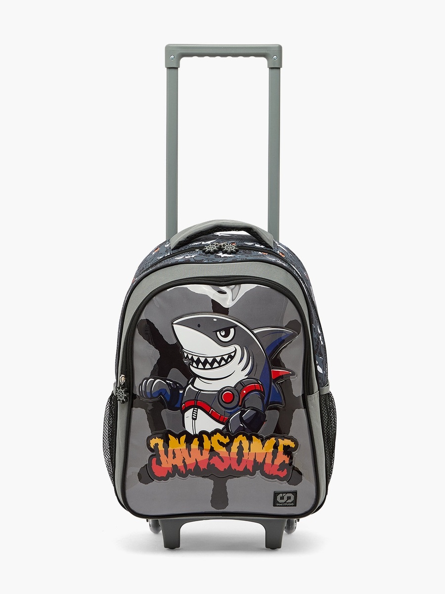 Shark Print 5-Piece School Trolley Bag Set with Lunch Box - 16 inch