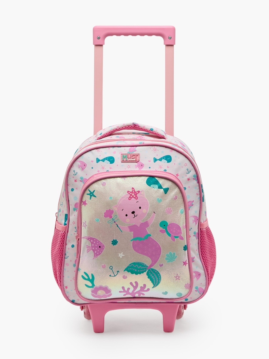 Girls Printed Print 3-Piece School Trolley Bag Set with Lunch Bag - 12 inch