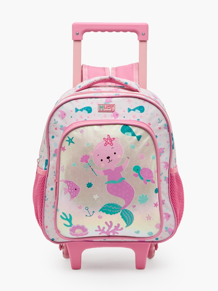 Girls Printed Print 3-Piece School Trolley Bag Set with Lunch Bag - 12 inch