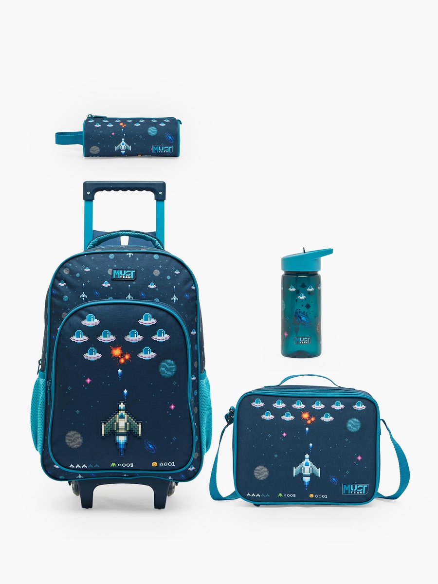 Boys Game Print 4-Piece School Trolley Bag Set with Pencil Pouch - 16 inch