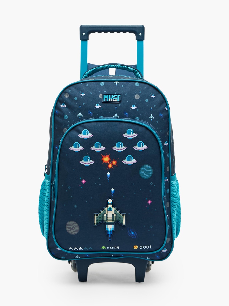 Boys Game Print 4-Piece School Trolley Bag Set with Pencil Pouch - 16 inch