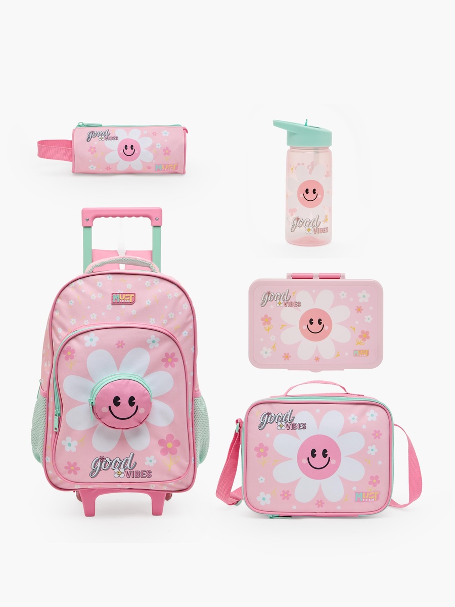 Girls Floral Print 5-Piece School Trolley Bag Set with Lunch Bag - 16 inch