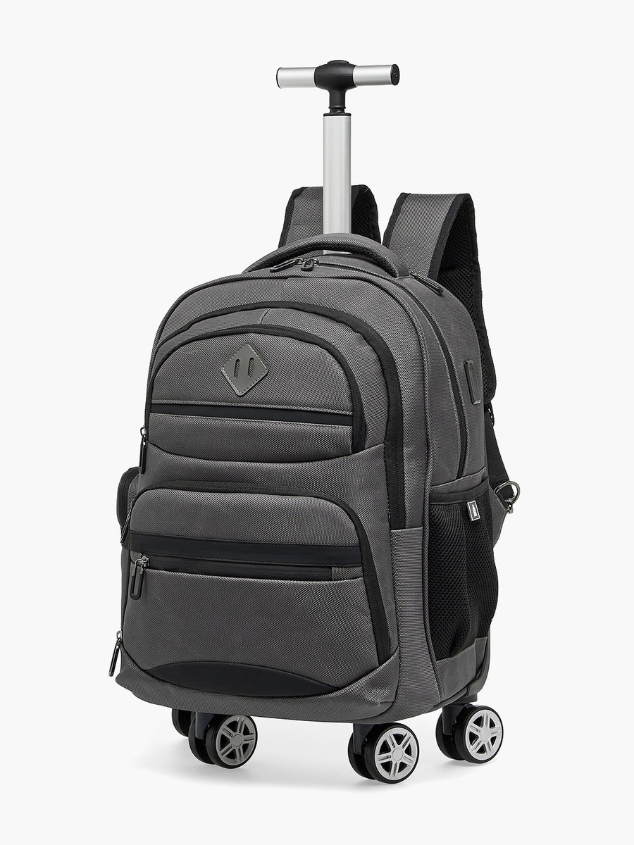 Solid Trolley Backpack with Retractable Handle - 18 inch