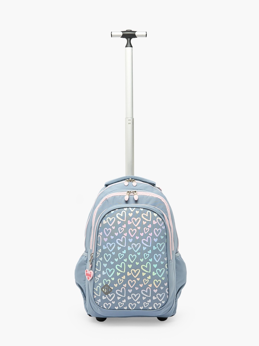 Heart Print Trolley Backpack with Retractable Handle - 18 inch