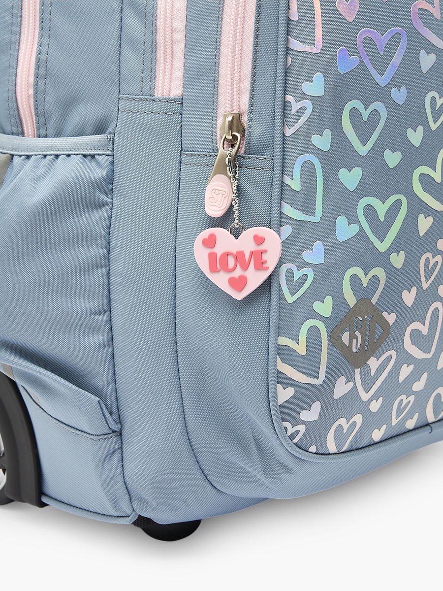 Heart Print Trolley Backpack with Retractable Handle - 18 inch