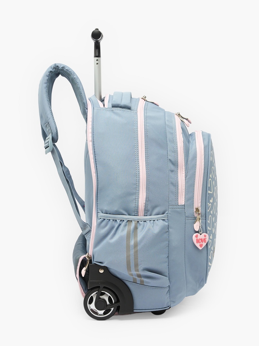 Heart Print Trolley Backpack with Retractable Handle - 18 inch