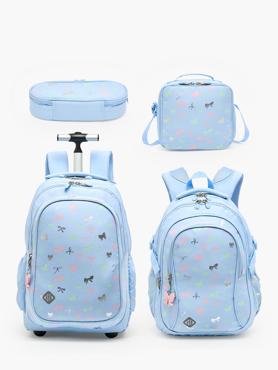 Bow Print Trolley Backpack with Retractable Handle - 18 inch