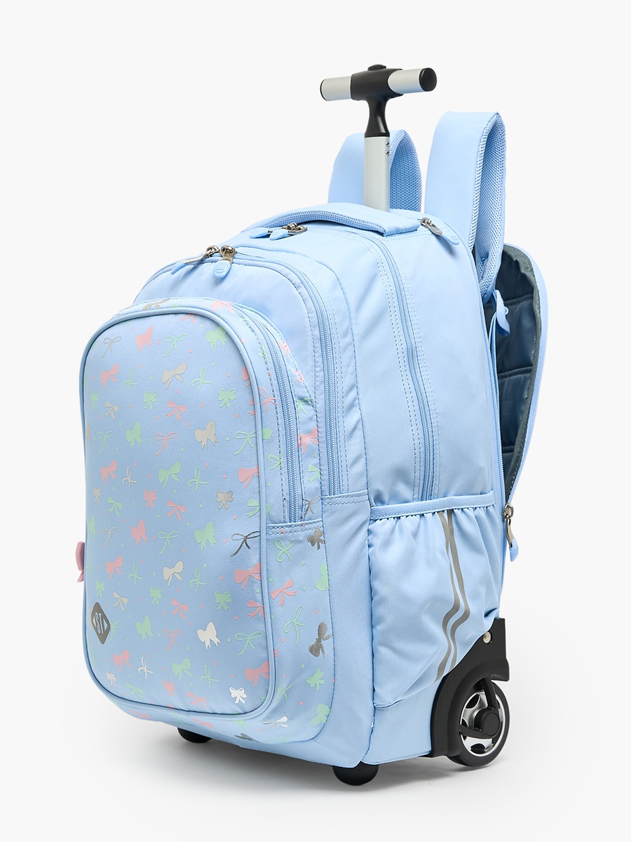 Bow Print Trolley Backpack with Retractable Handle - 18 inch