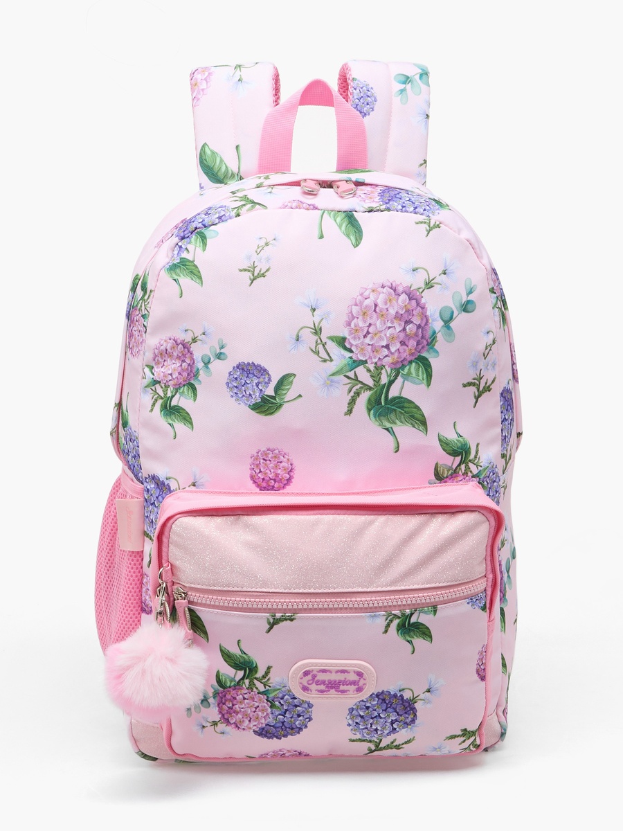 Floral Print Backpack with Adjustable Shoulder Straps - 18 inch