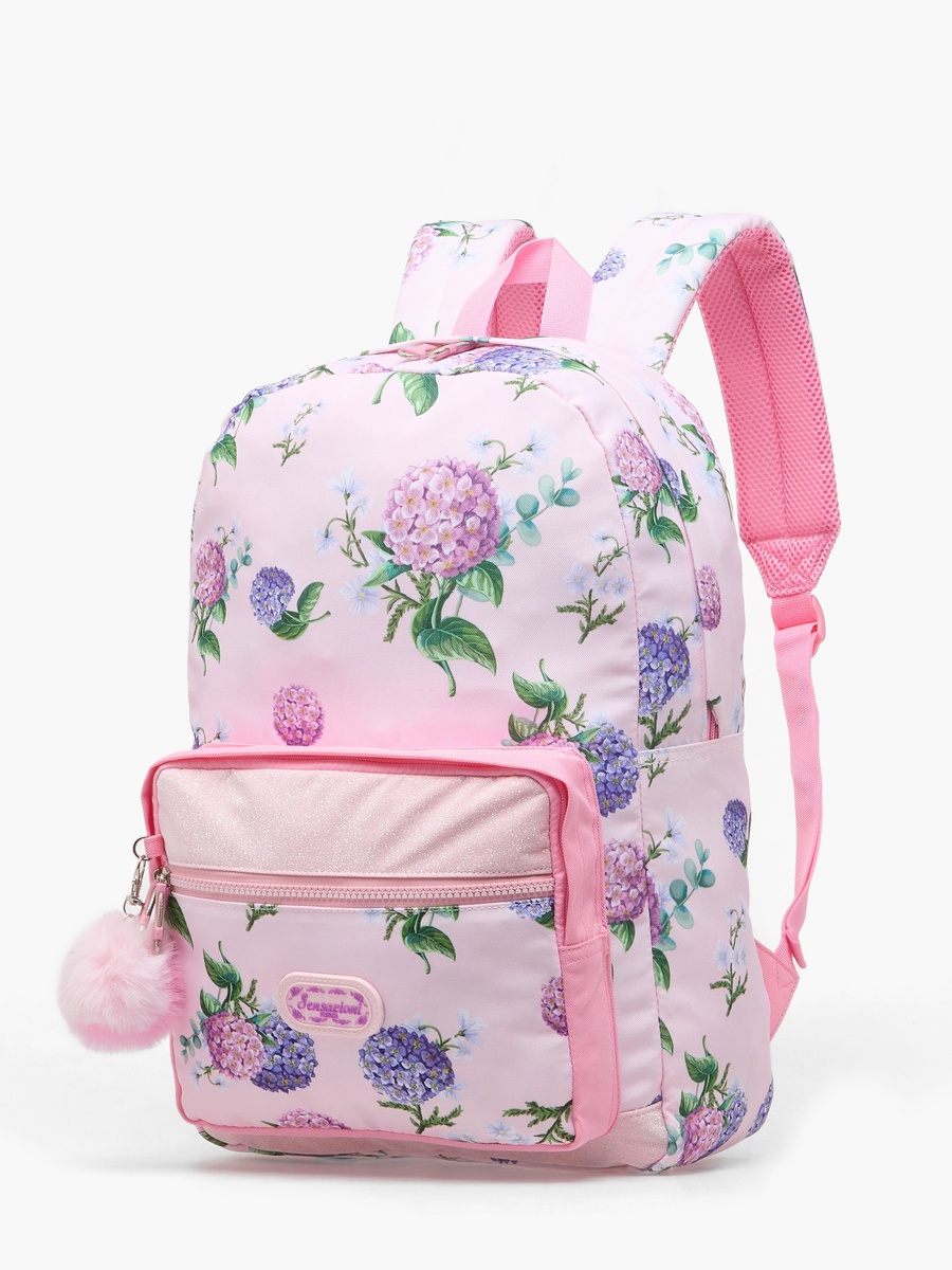 Floral Print Backpack with Adjustable Shoulder Straps - 18 inch