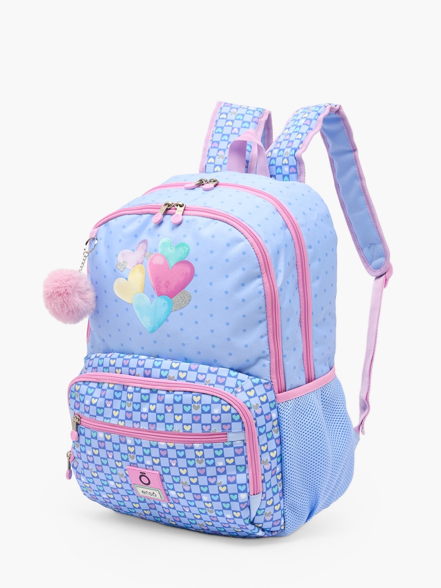 Girls Heart Print Backpack with Pom-Pom Accent - 18 inch