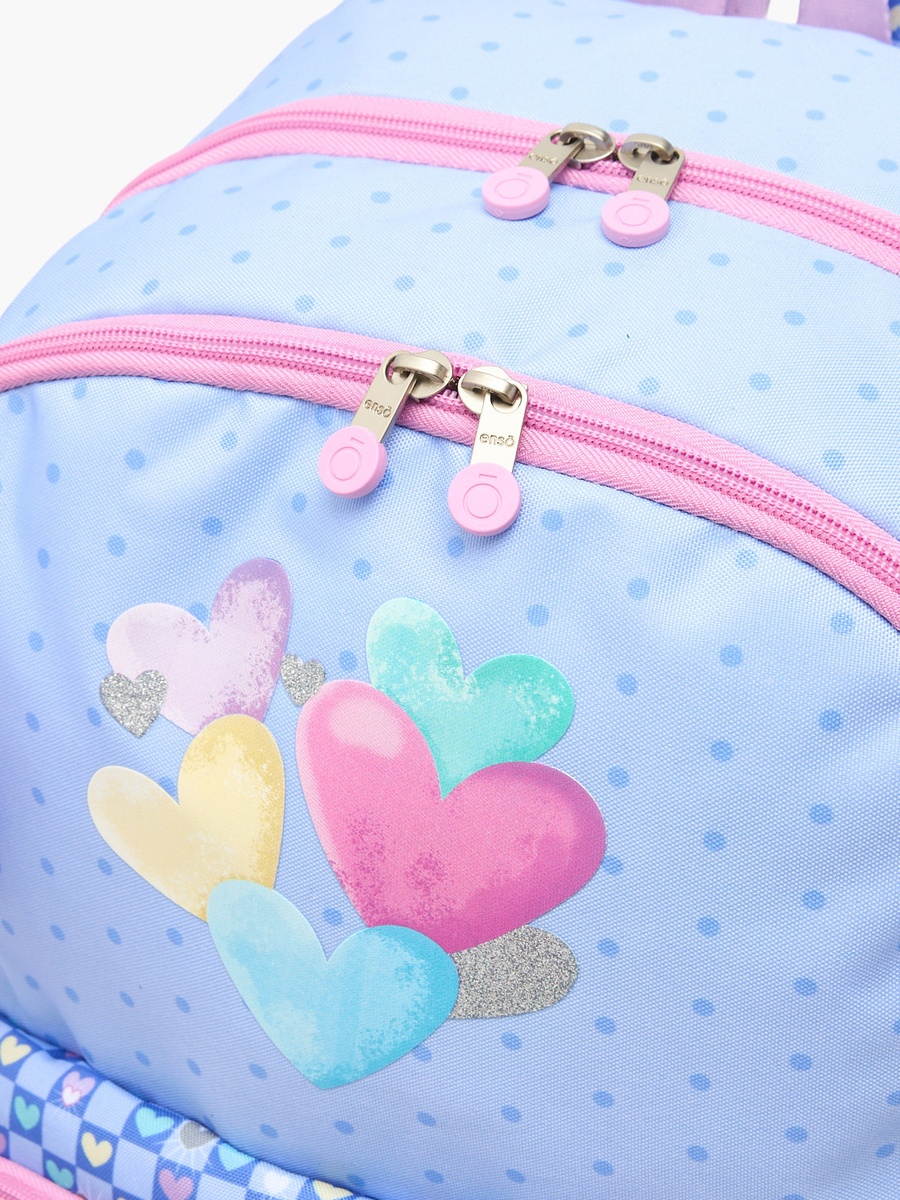 Girls Heart Print Backpack with Pom-Pom Accent - 18 inch