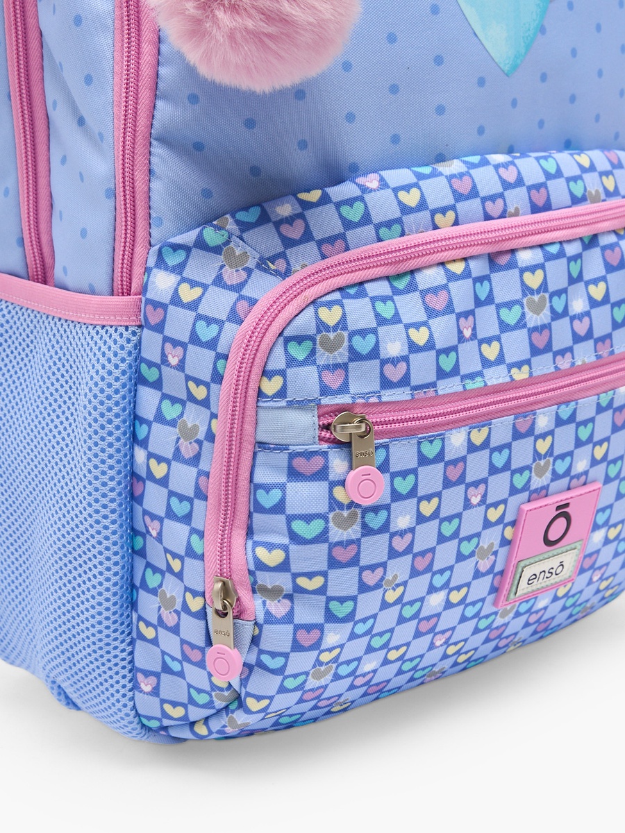 Girls Heart Print Backpack with Pom-Pom Accent - 18 inch
