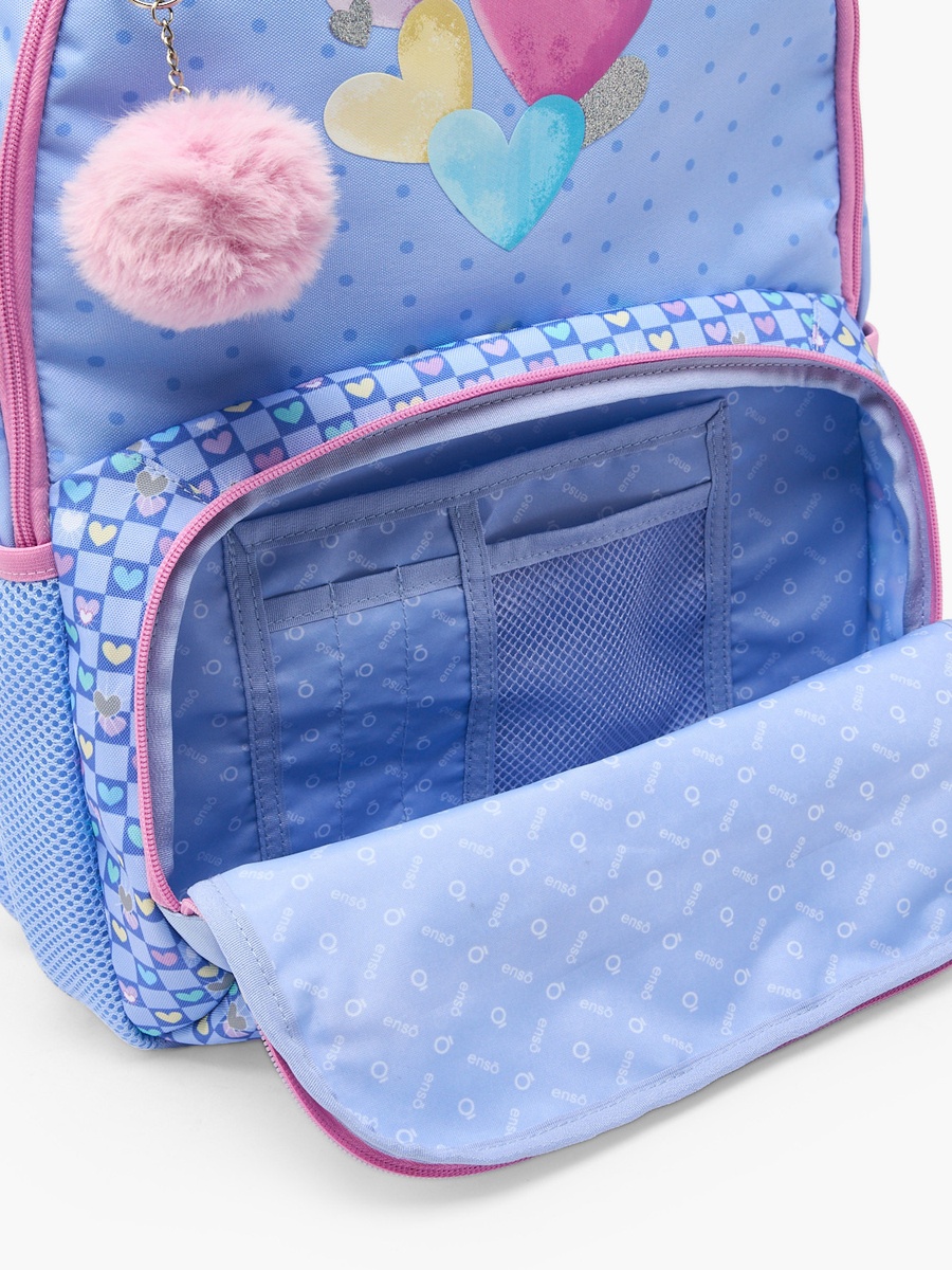 Girls Heart Print Backpack with Pom-Pom Accent - 18 inch