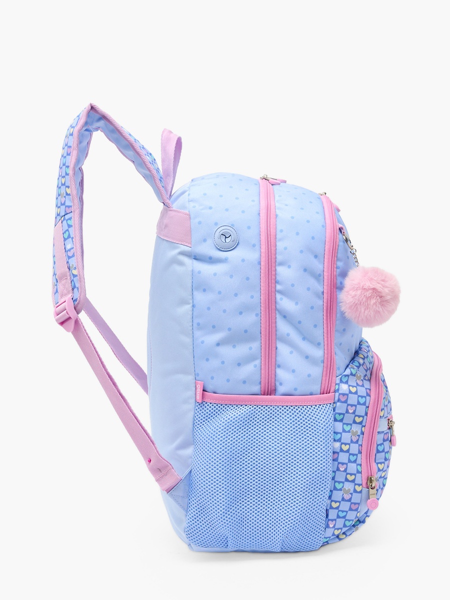 Girls Heart Print Backpack with Pom-Pom Accent - 18 inch