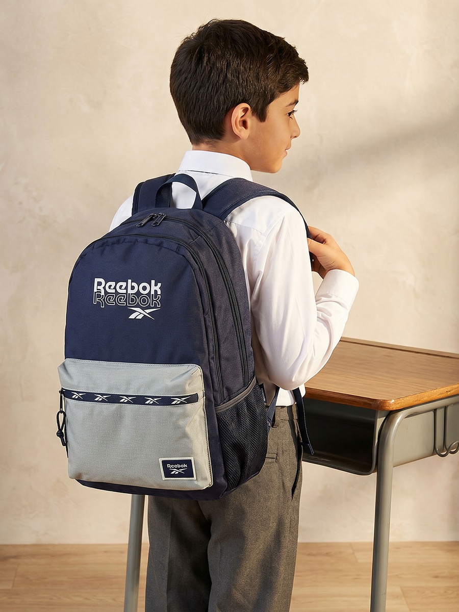 Boys Color Block Logo Print Backpack with Adjustable Shoulder Straps-18.1 inch