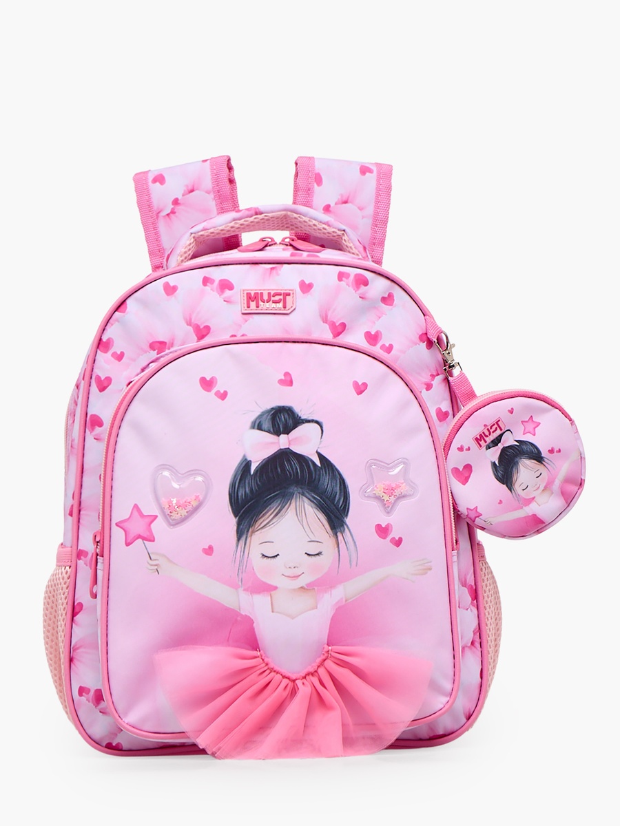 Girls Ballerina Print Backpack with Adjustable Straps - 12 inch