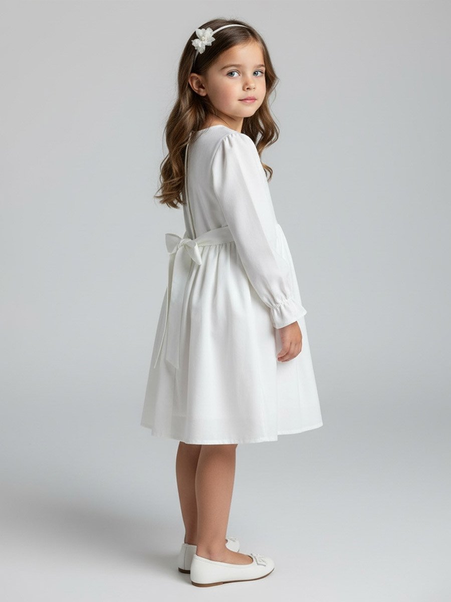 Girls Embroidered Long Sleeve Fit and Flare Dress