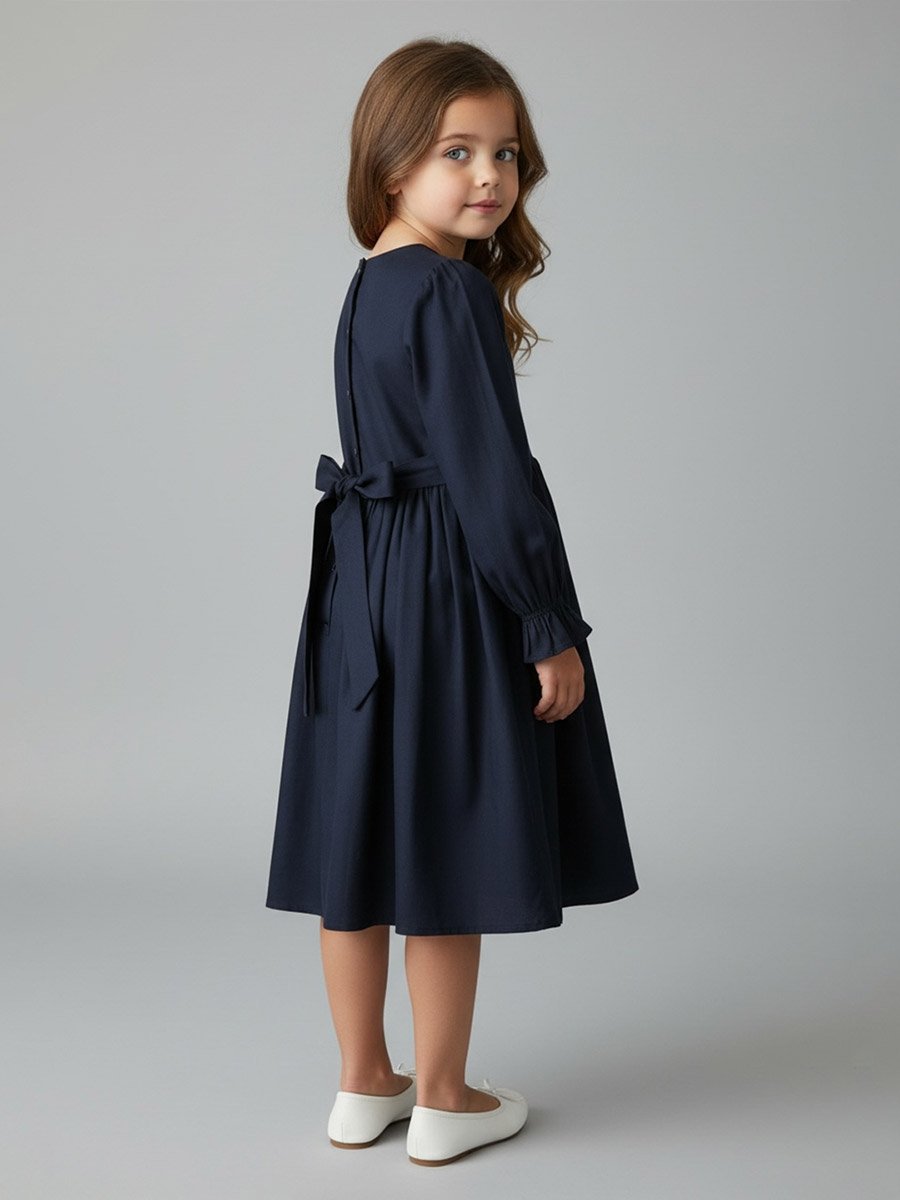 Girls Embroidered Long Sleeve Fit and Flare Dress