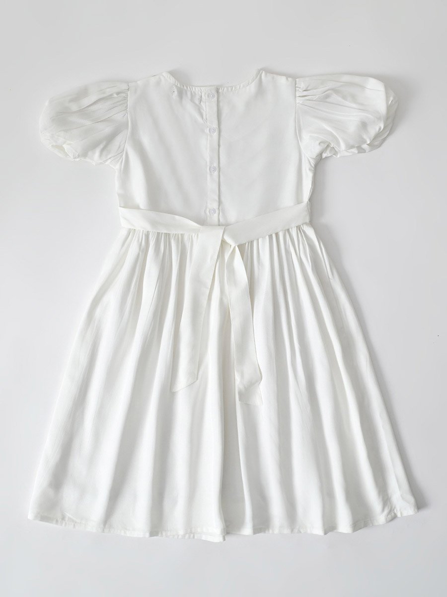 Girls Embroidered Puff Sleeve Dress