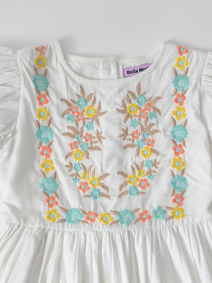 Girls Embroidered Puff Sleeve Dress