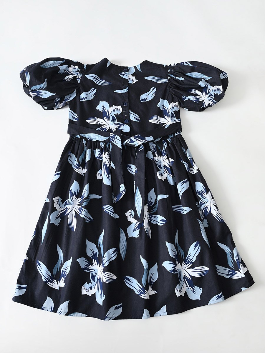 Cotton Balloon Sleeves Fit and Flare Printed Dress