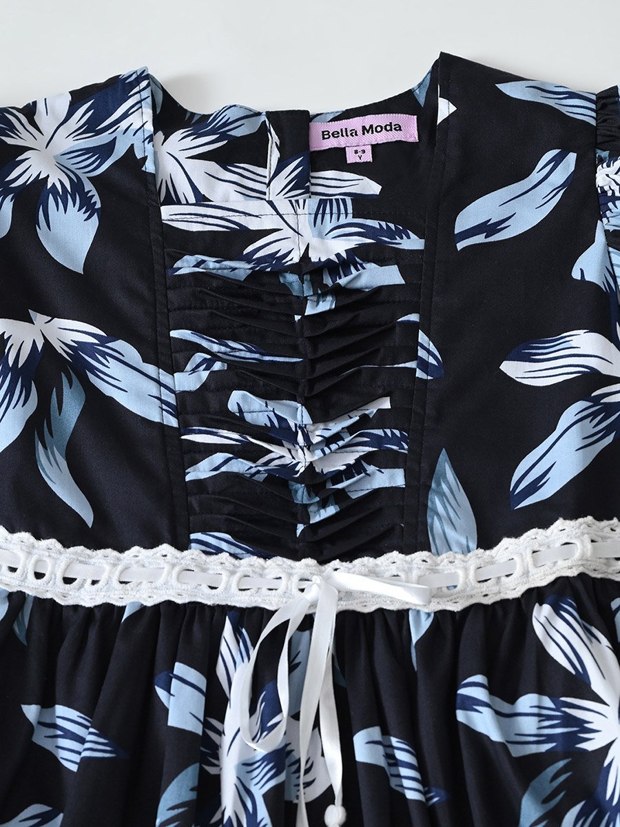 Cotton Balloon Sleeves Fit and Flare Printed Dress