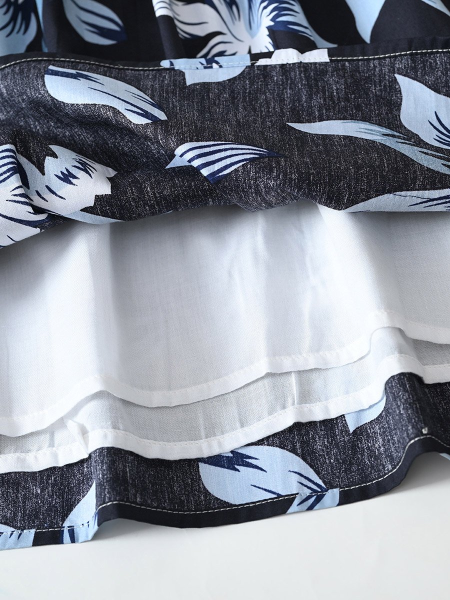 Cotton Balloon Sleeves Fit and Flare Printed Dress