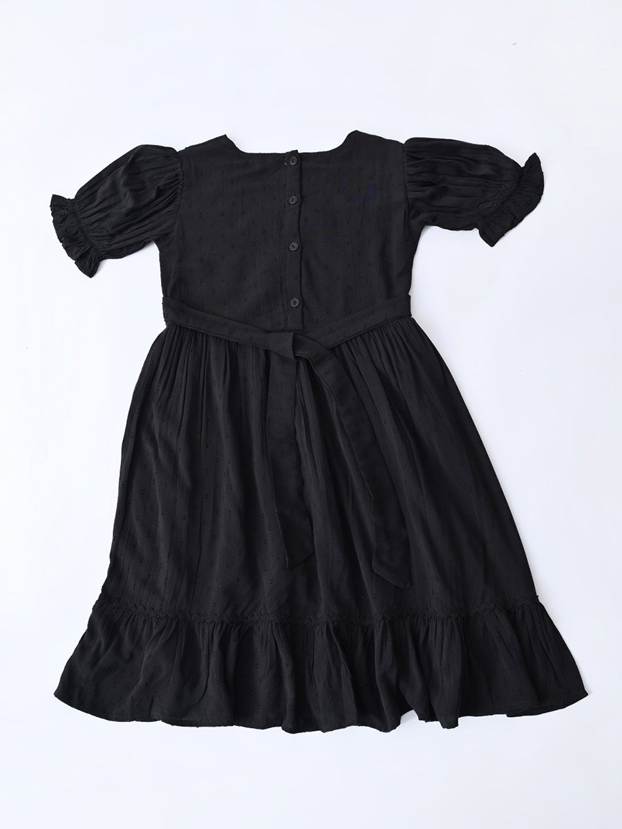 Girls Black Embroidered Fit and Flare Knee-Length Dress