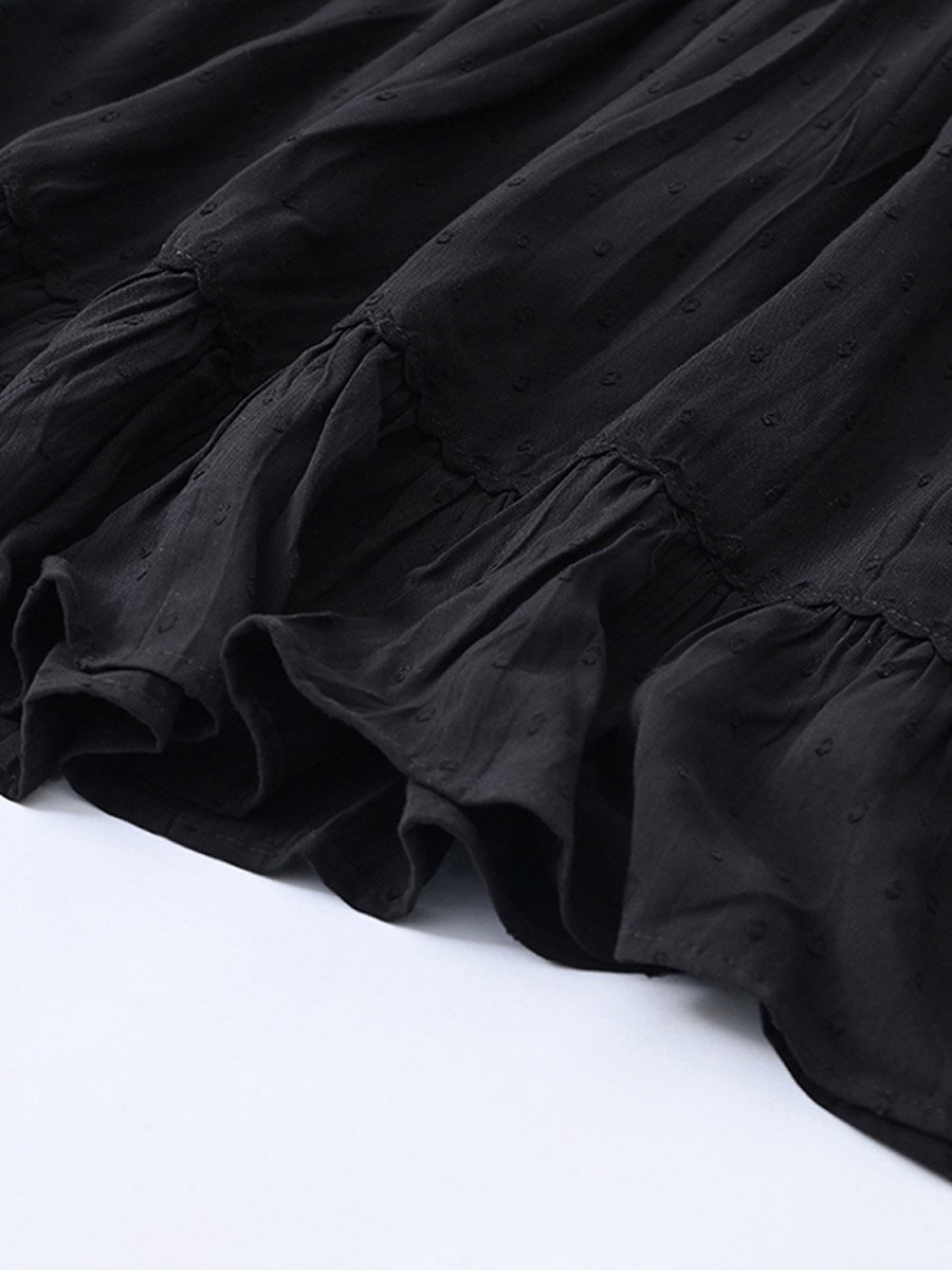 Girls Black Embroidered Fit and Flare Knee-Length Dress