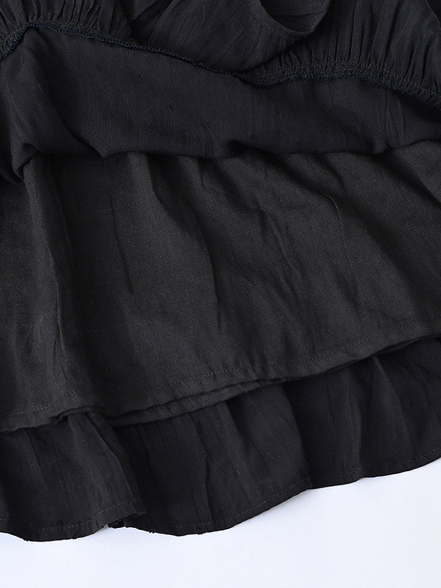 Girls Black Embroidered Fit and Flare Knee-Length Dress