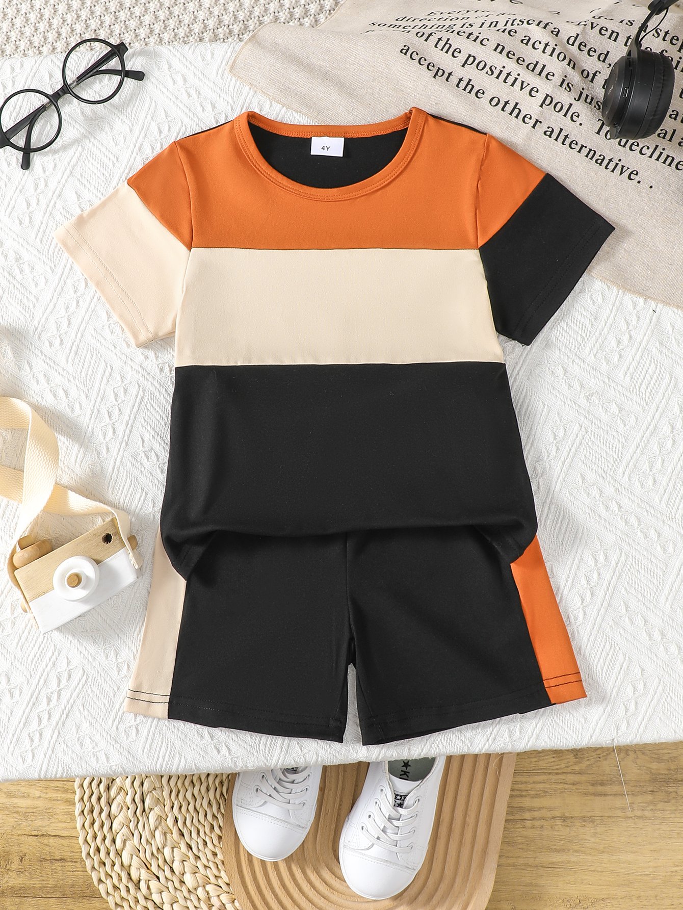 Boys Multi-Color Block Short Sleeve T-Shirt and Shorts Set