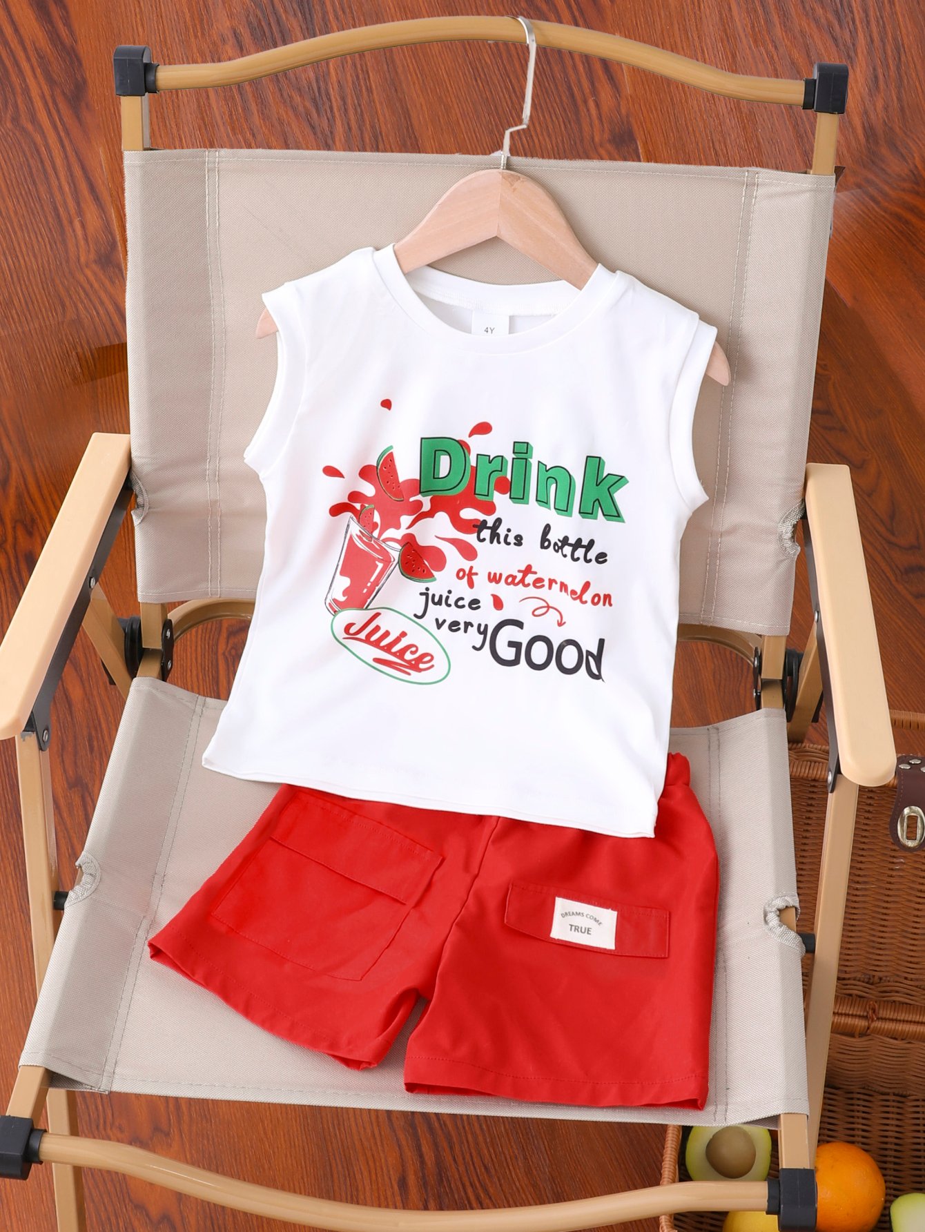 Boys Graphic Sleeveless T-Shirt and Red Shorts Set