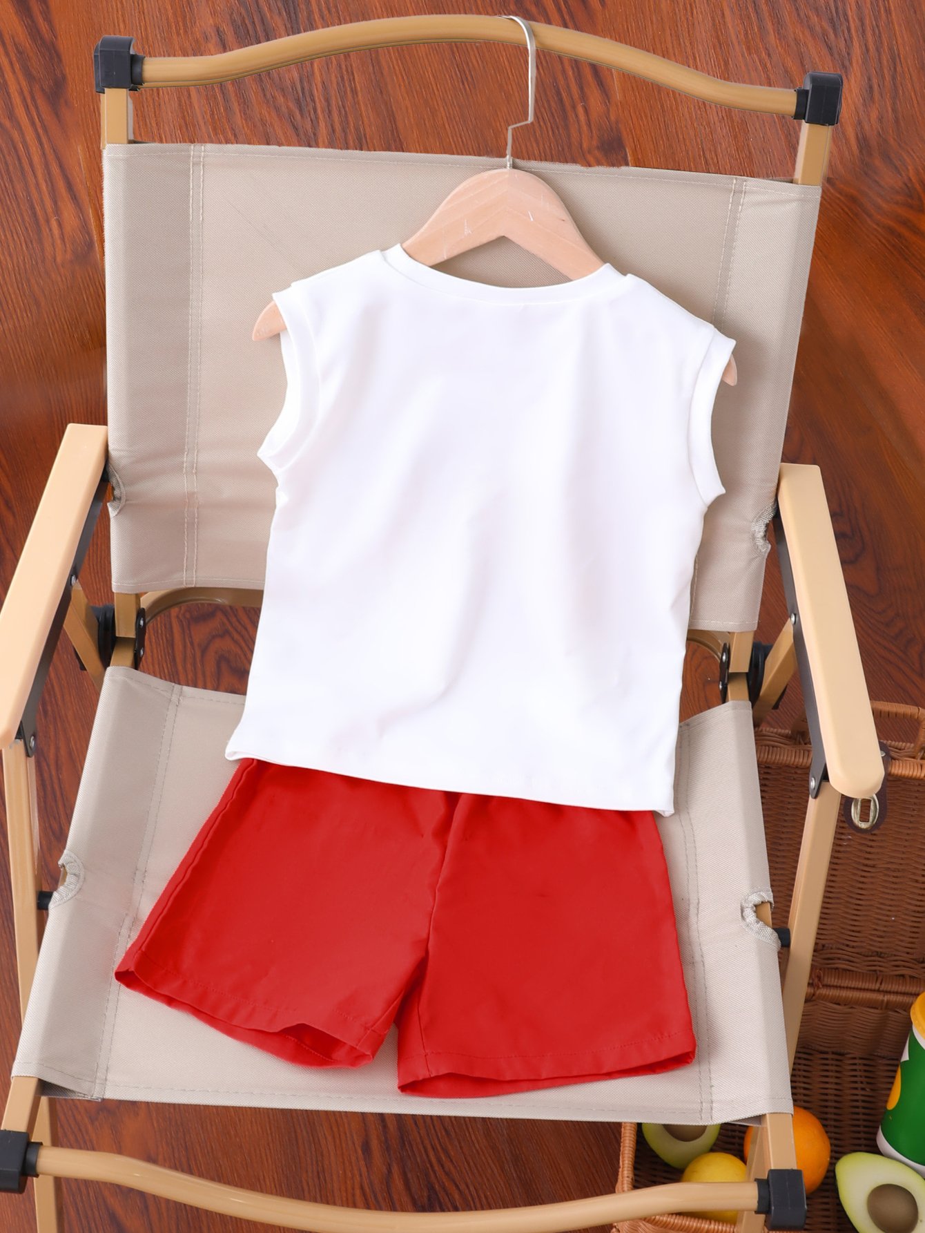 Boys Graphic Sleeveless T-Shirt and Red Shorts Set
