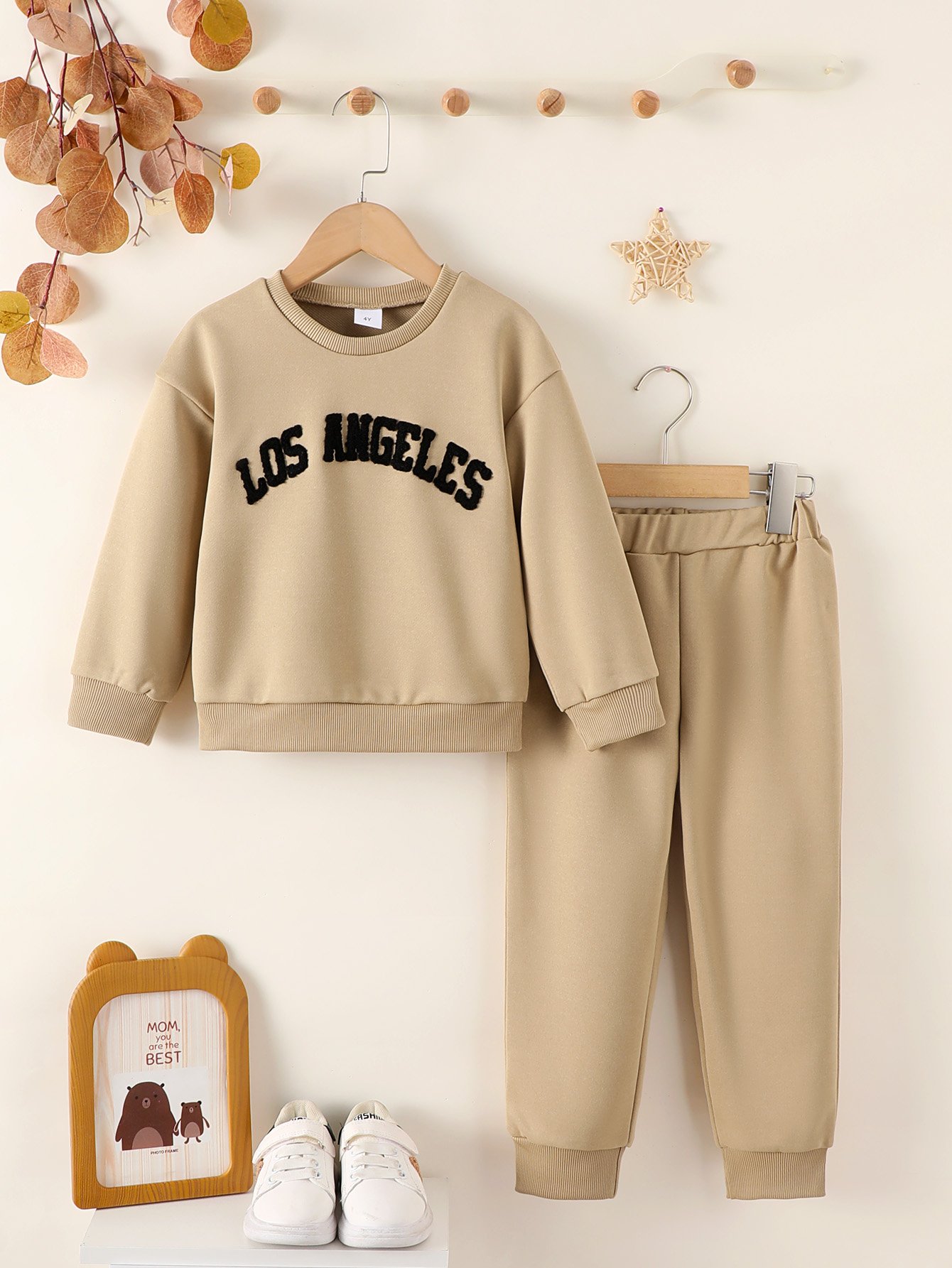 Boys Khaki Los Angeles Graphic Knitted Sweatshirt and Trousers Set