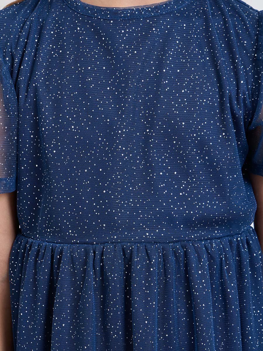 Girls Navy Blue Tiered Glitter Mesh Dress
