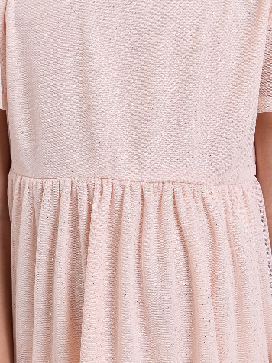 Girls Pink Tiered Glitter Mesh Dress