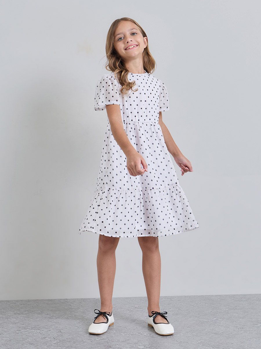 Girls Off-White Polka Dot Lurex Dress