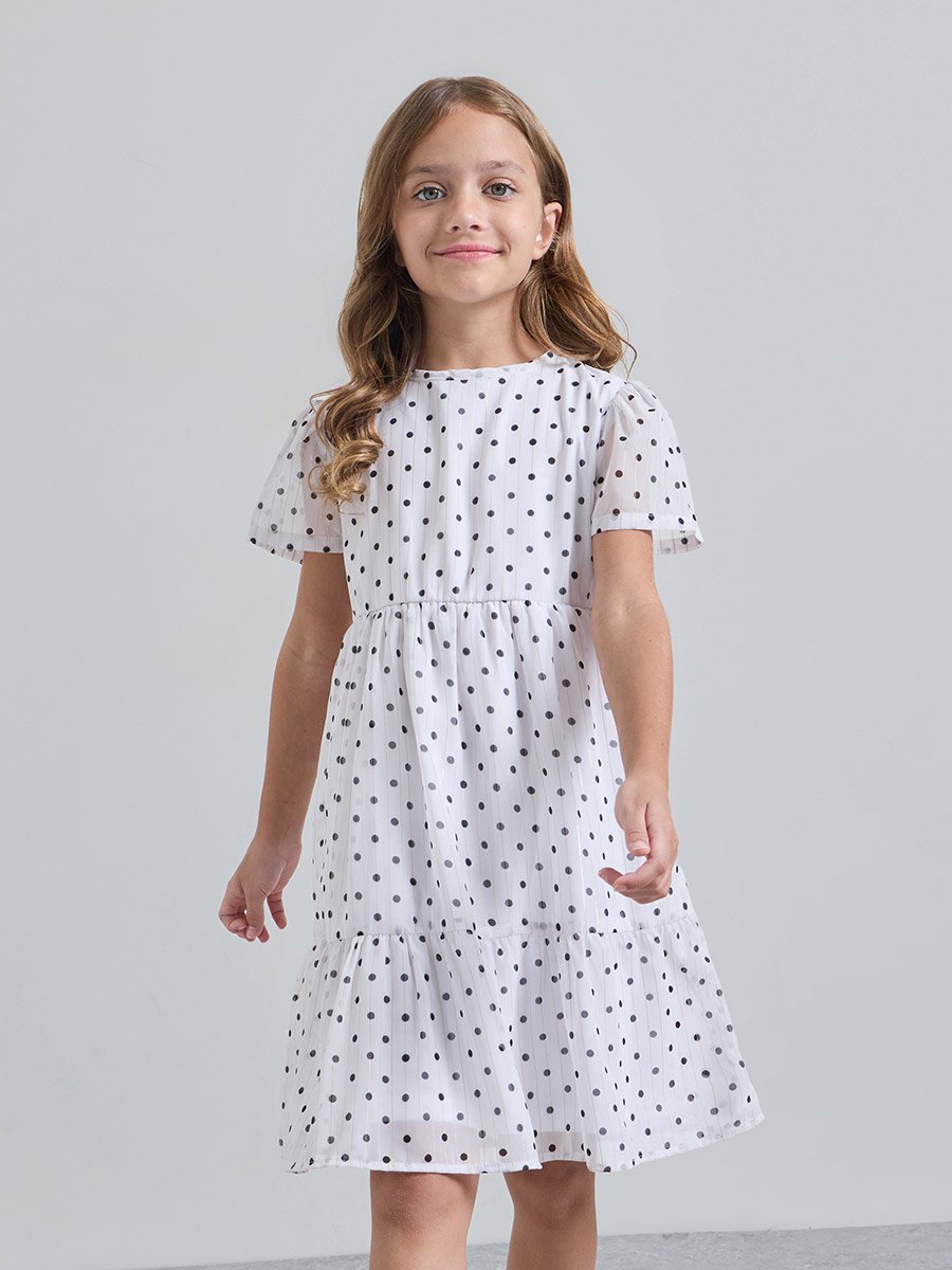 Girls Off-White Polka Dot Lurex Dress