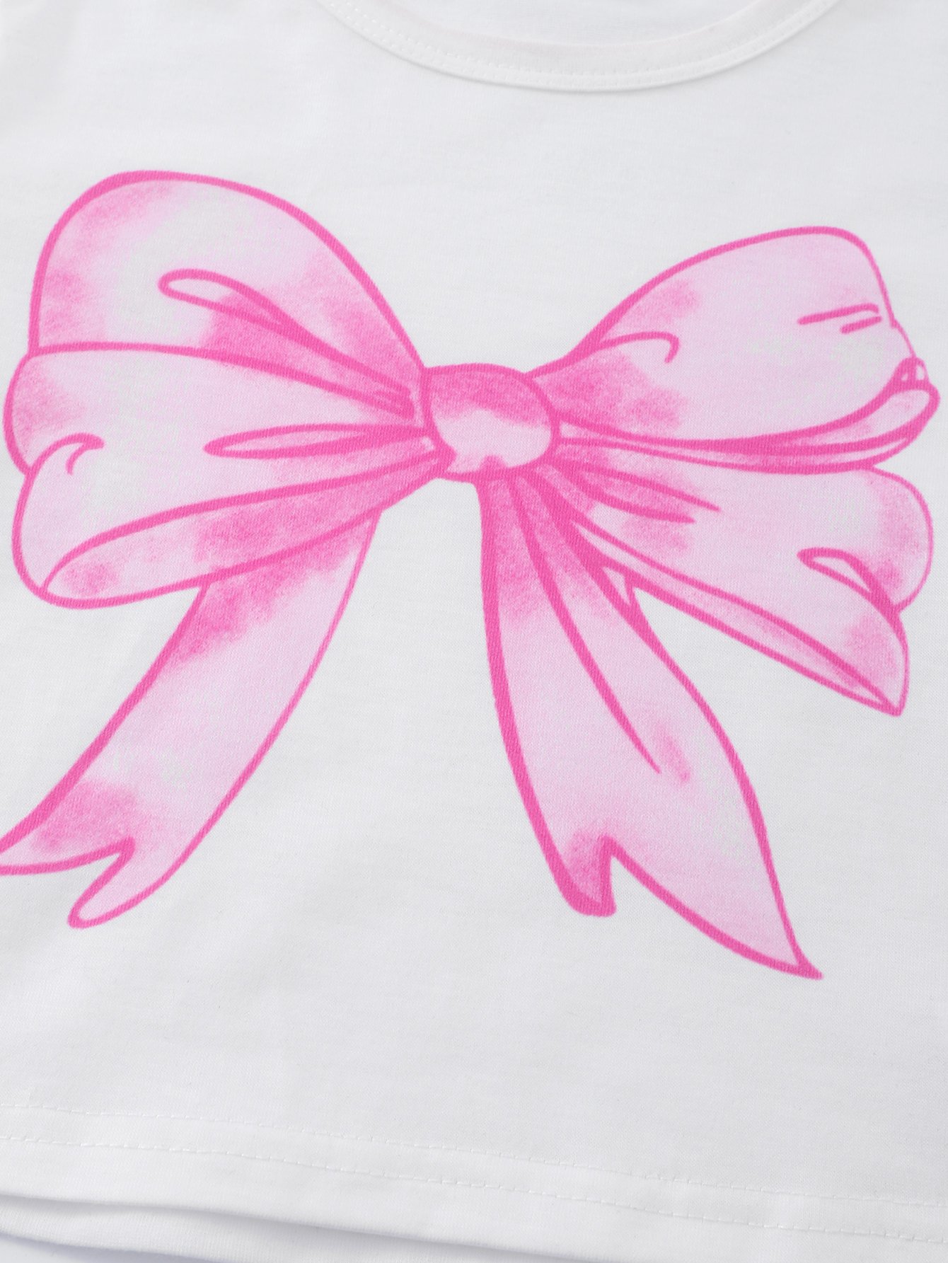 Girls White Bow Print T-Shirt and Bell Bottom Jeans Set