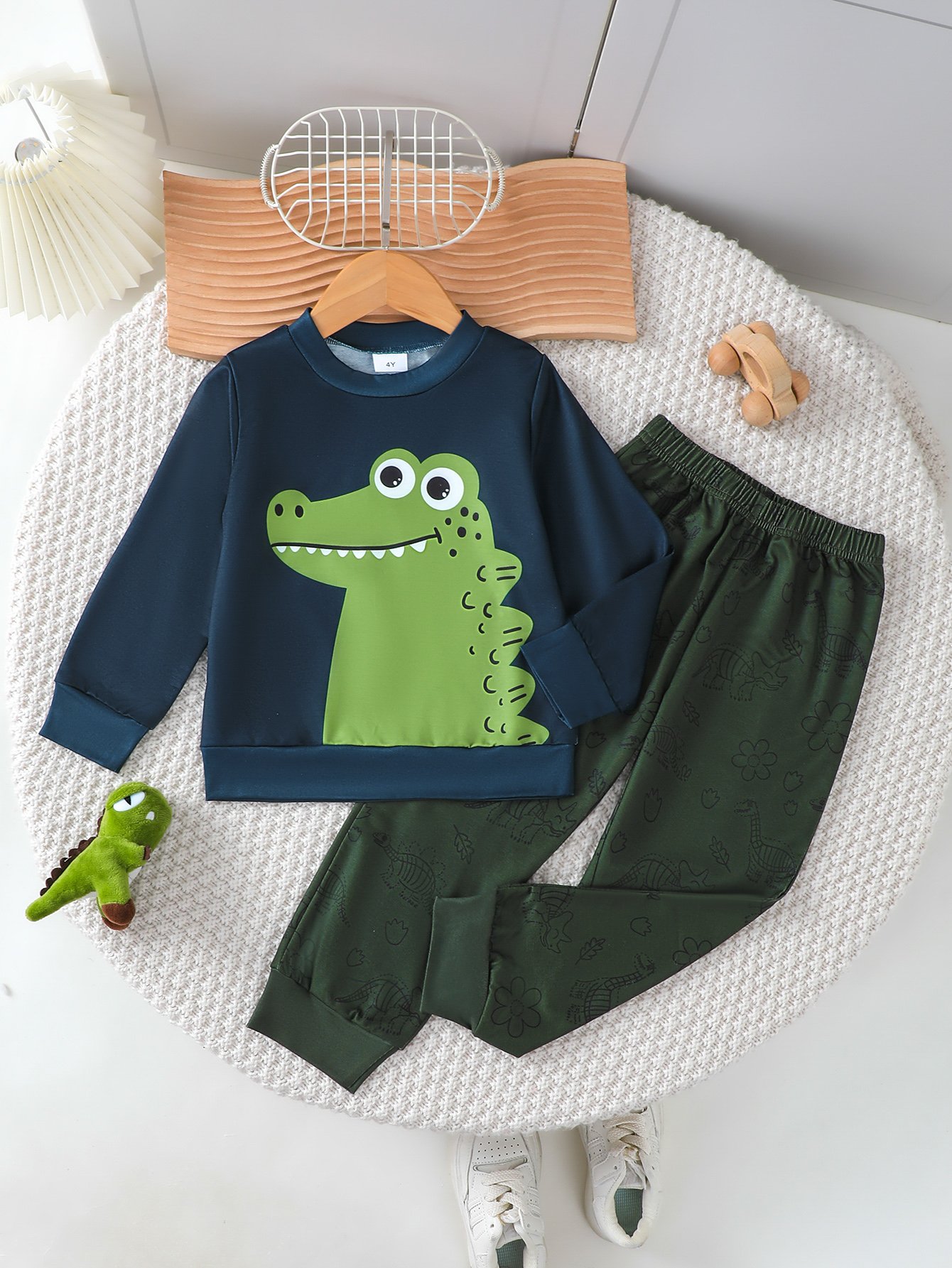 Boys Crocodile Print Long Sleeve Top and Trousers Set