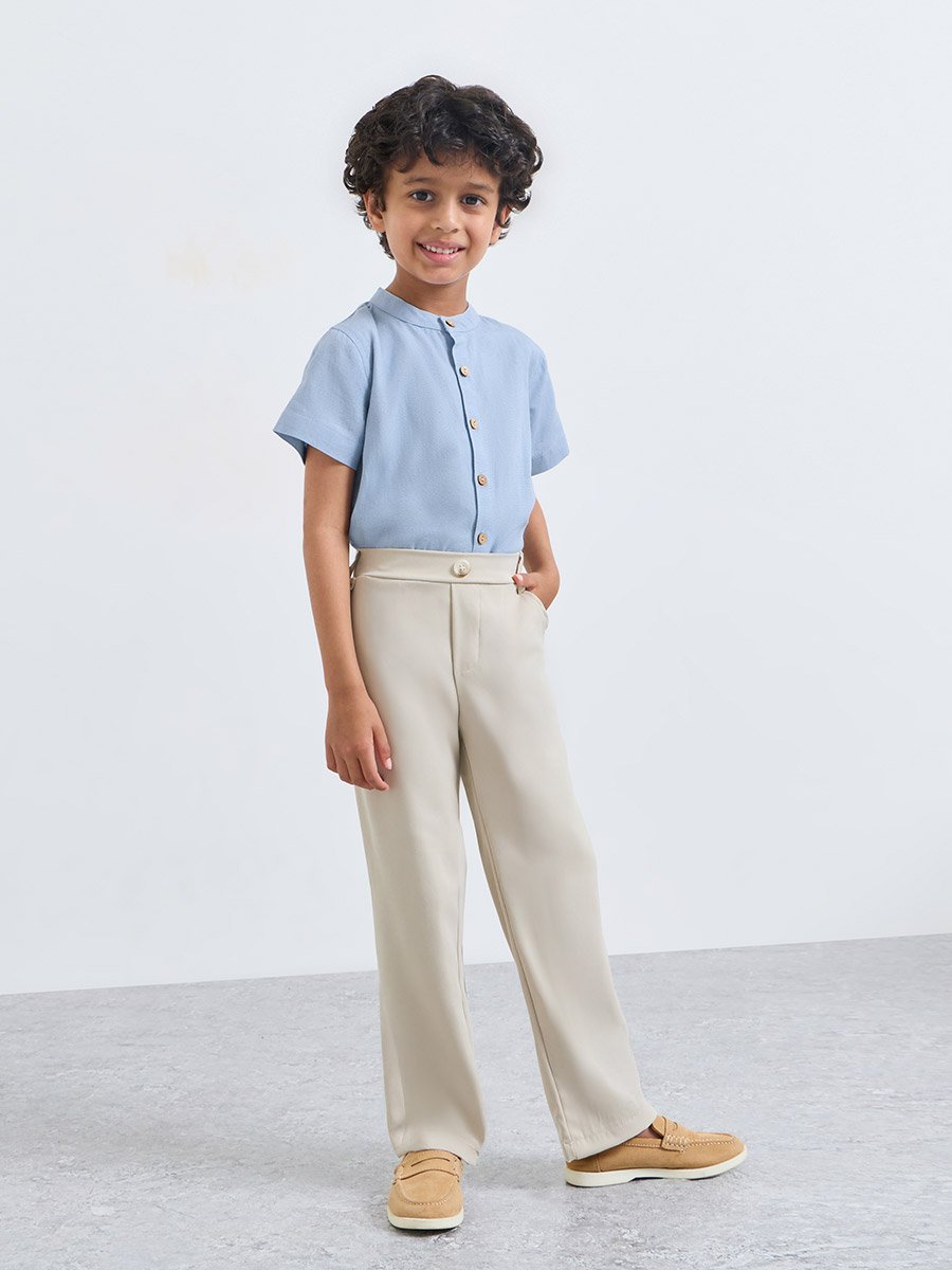 Boys Stand Collar Chambray Shirt with Buttons