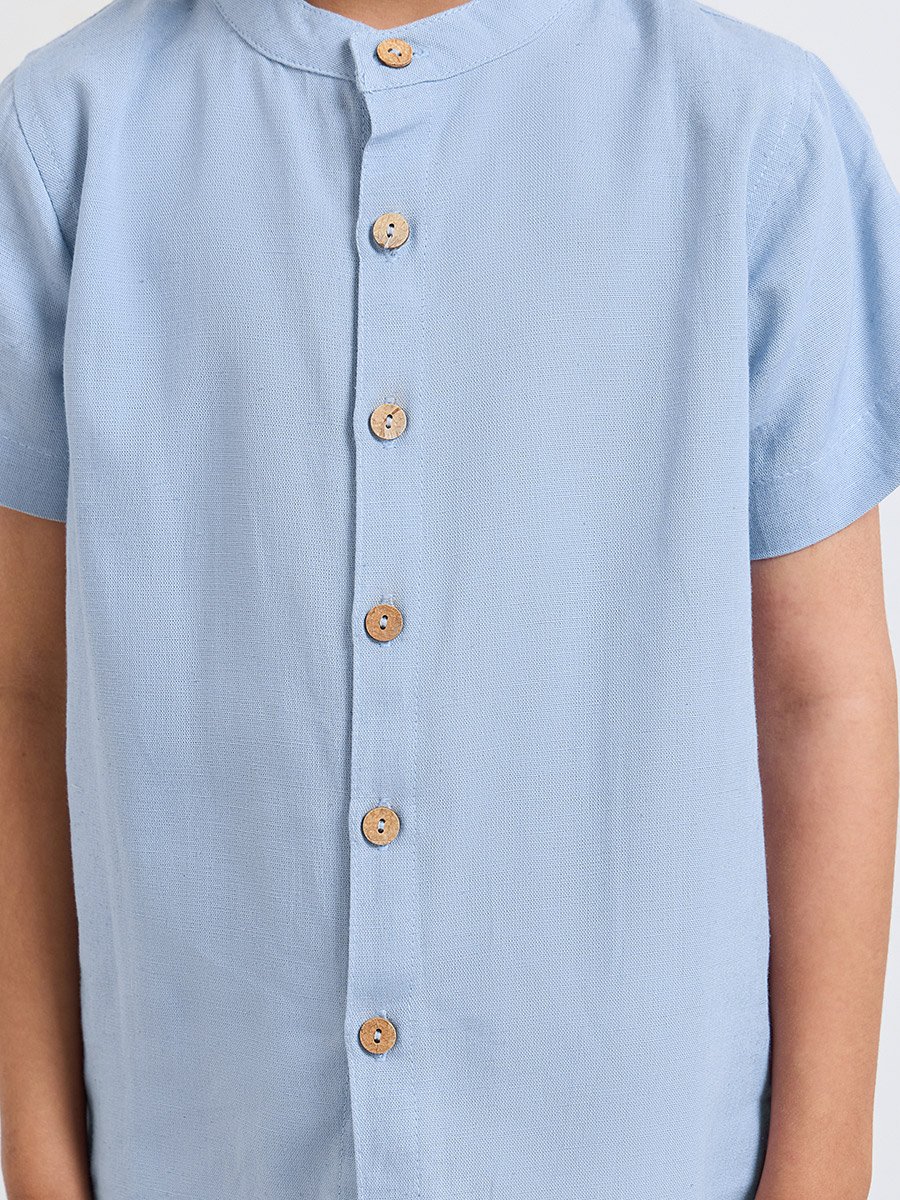 Boys Stand Collar Chambray Shirt with Buttons