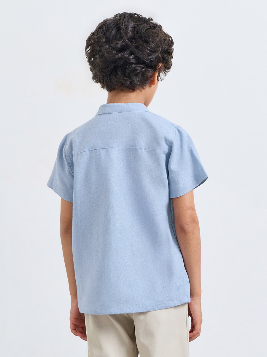 Boys Stand Collar Chambray Shirt with Buttons