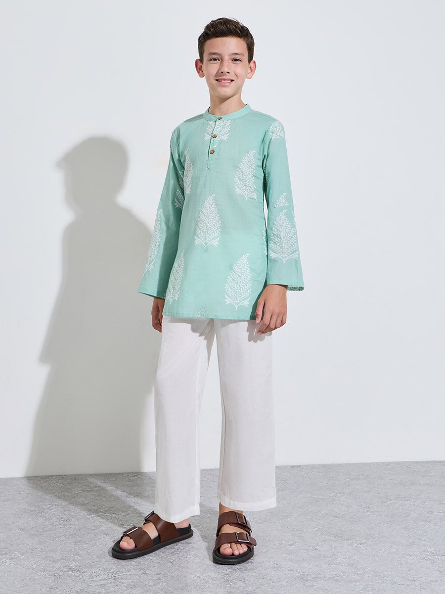 Teen Boys Printed Kurta and Solid Pants Set