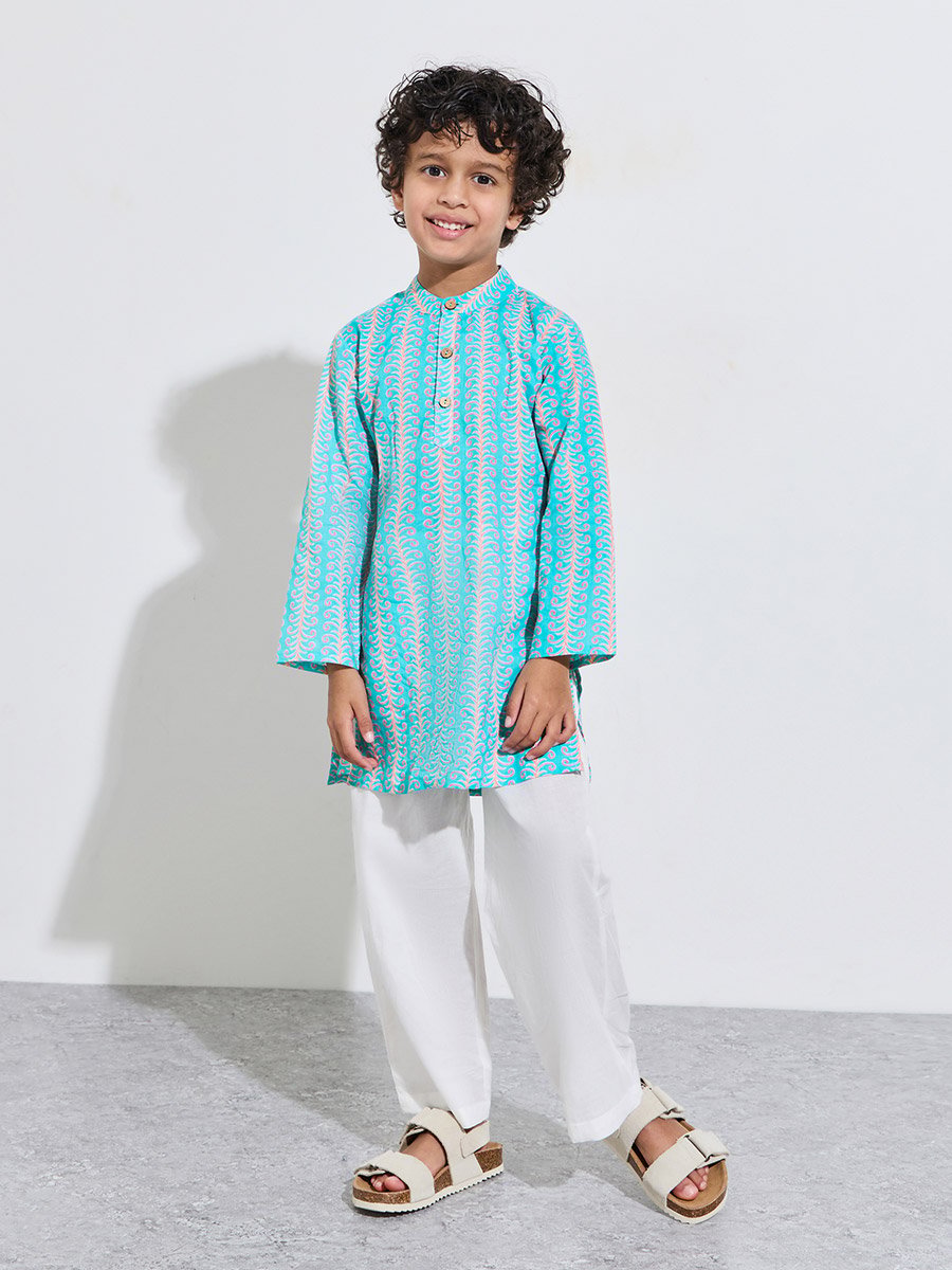 Boys Printed Kurta with Solid Pants Set