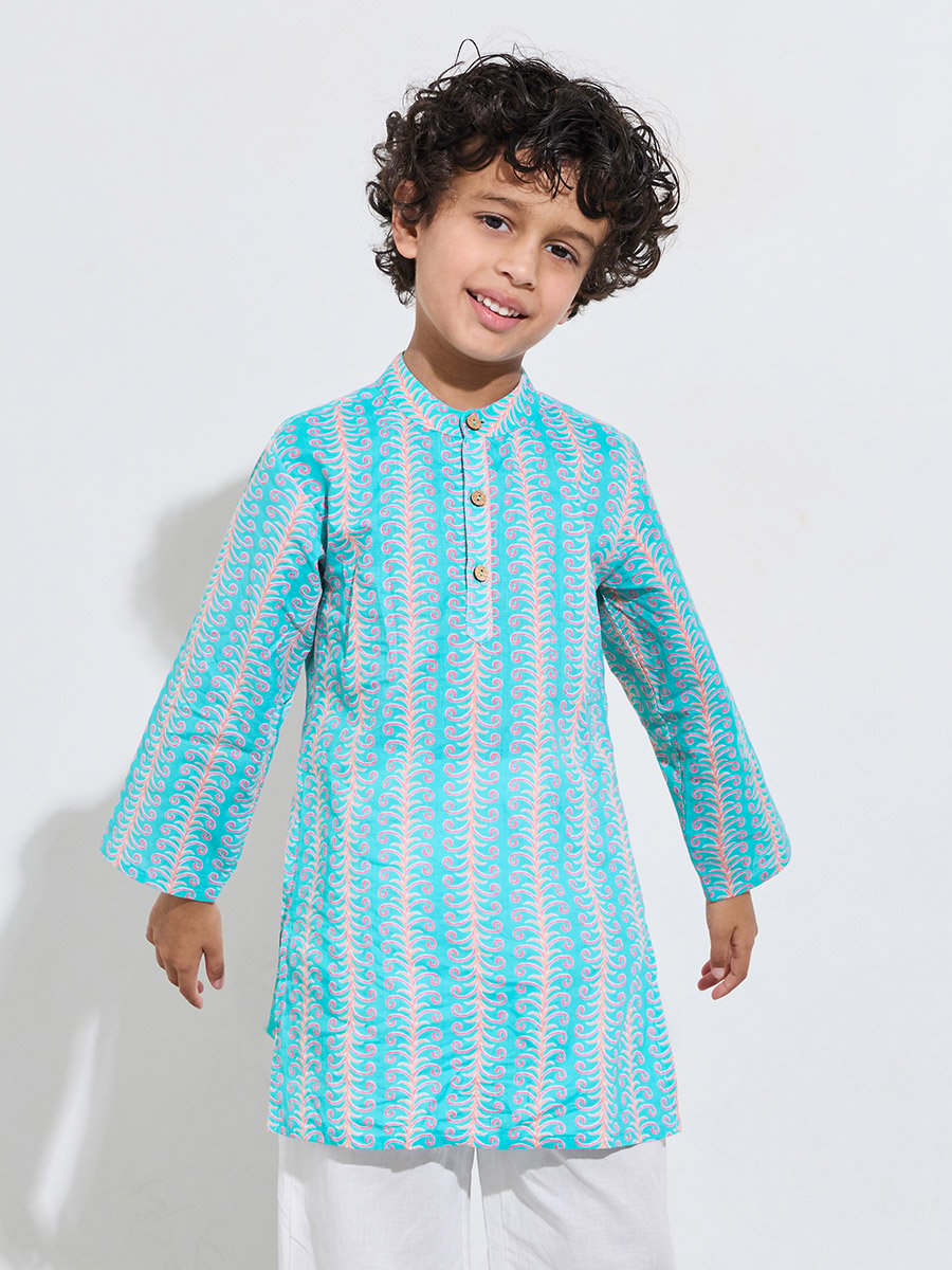Boys Printed Kurta with Solid Pants Set