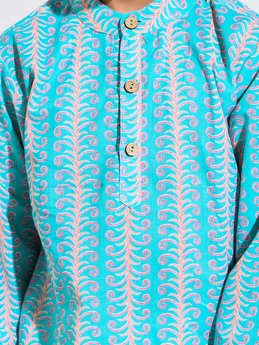 Boys Printed Kurta with Solid Pants Set
