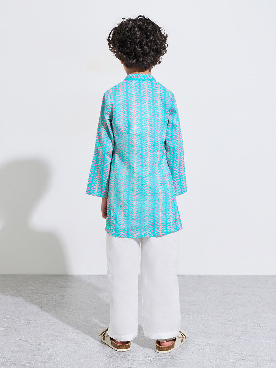 Boys Printed Kurta with Solid Pants Set